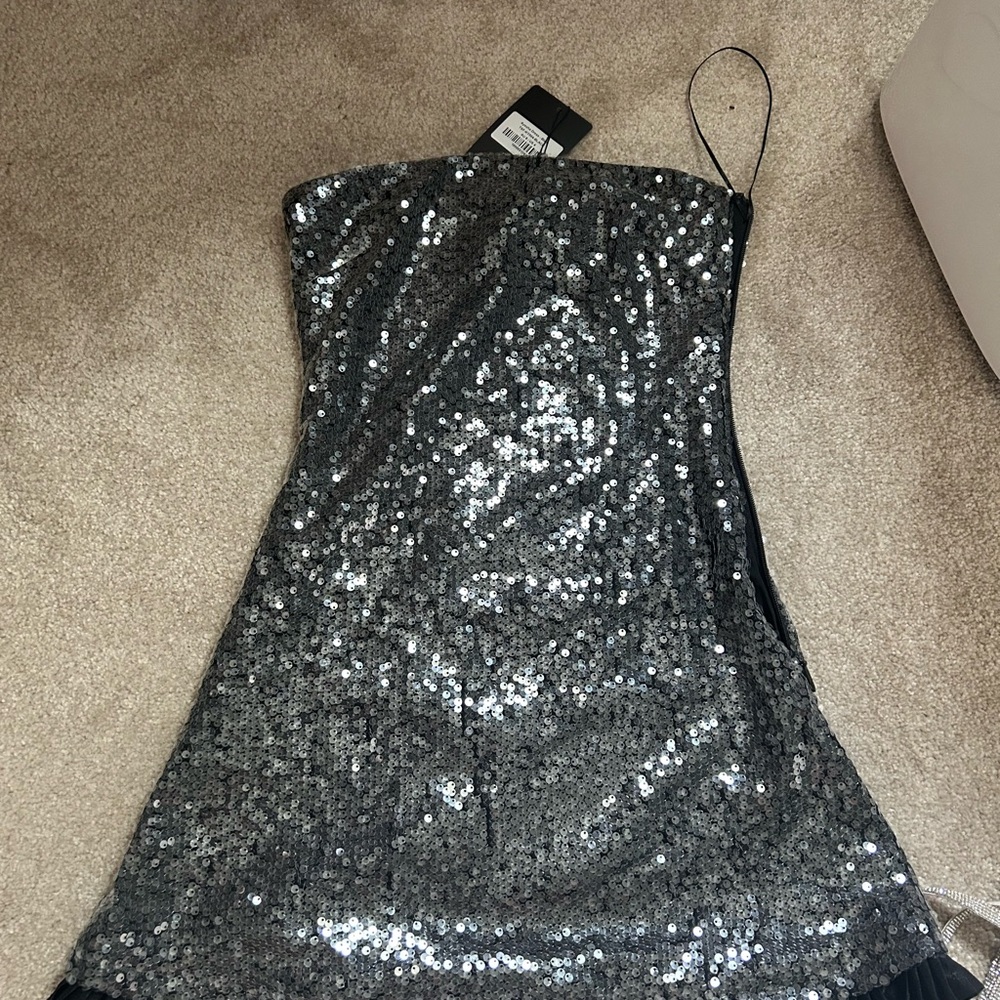 Sequin Mini Dress in Black and Silver - Picture 2 of 3